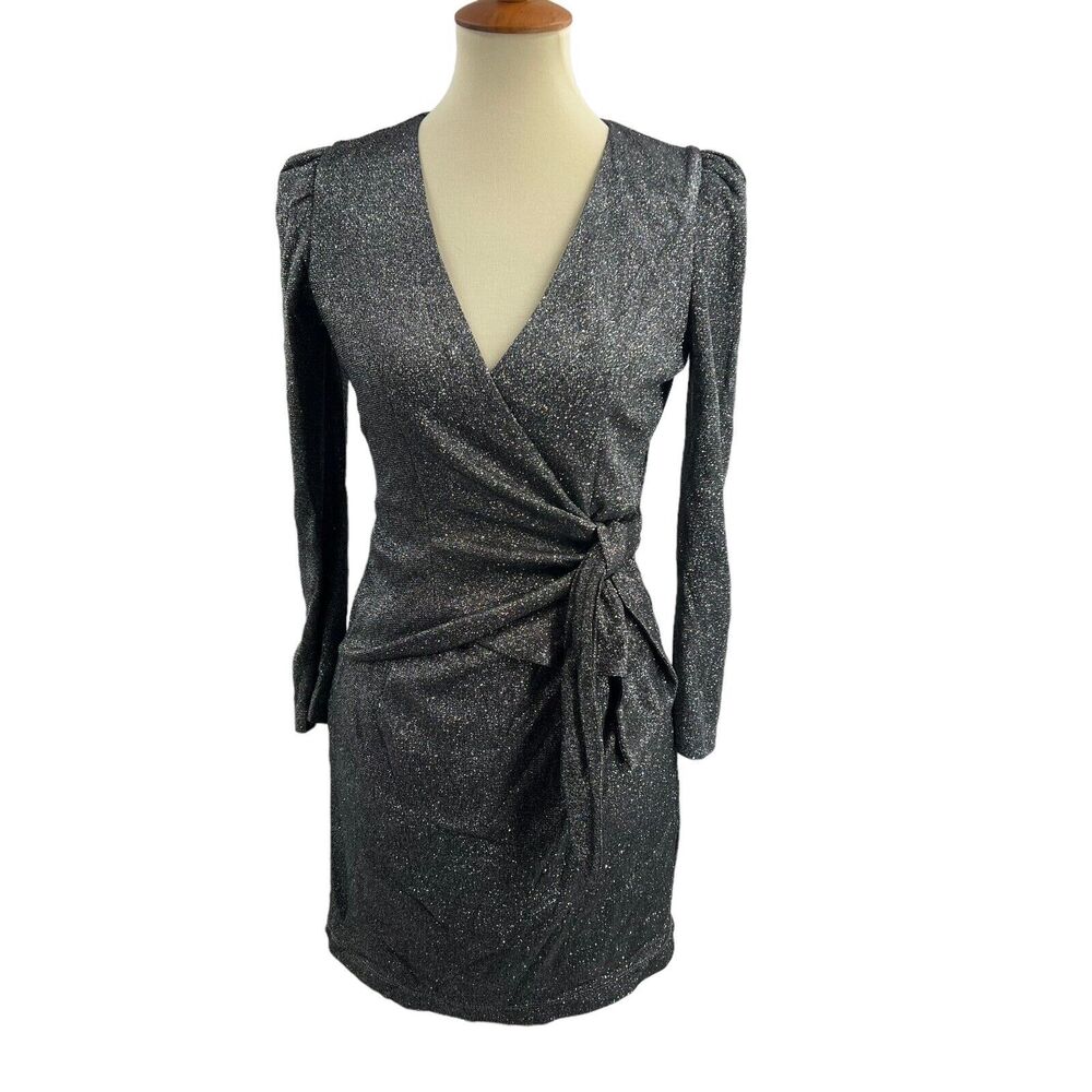 Yumi Kim Silver Metallic Shimmer Wrap Dress Small New‎
